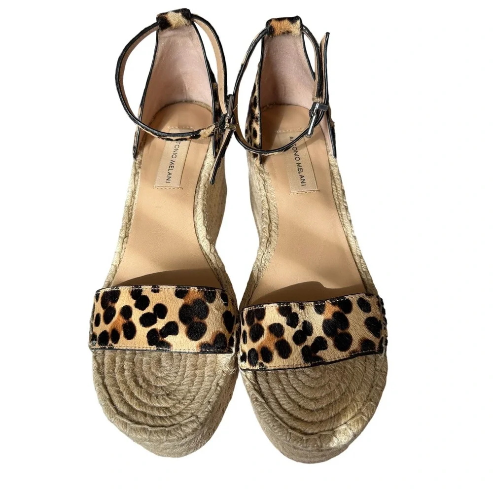 Antonio Melani Wedge Leopard Calf Hair 8.5 Brown Women Espadrille Platform